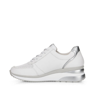 REMONTE- D2407-80 LOW WEDGE LACED/ZIP FASHION SHOE - WHITE