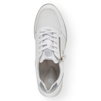 REMONTE- D2407-80 LOW WEDGE LACED/ZIP FASHION SHOE - WHITE