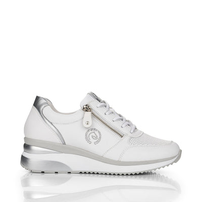 REMONTE- D2407-80 LOW WEDGE LACED/ZIP FASHION SHOE - WHITE