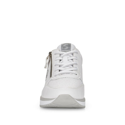 REMONTE- D2407-80 LOW WEDGE LACED/ZIP FASHION SHOE - WHITE