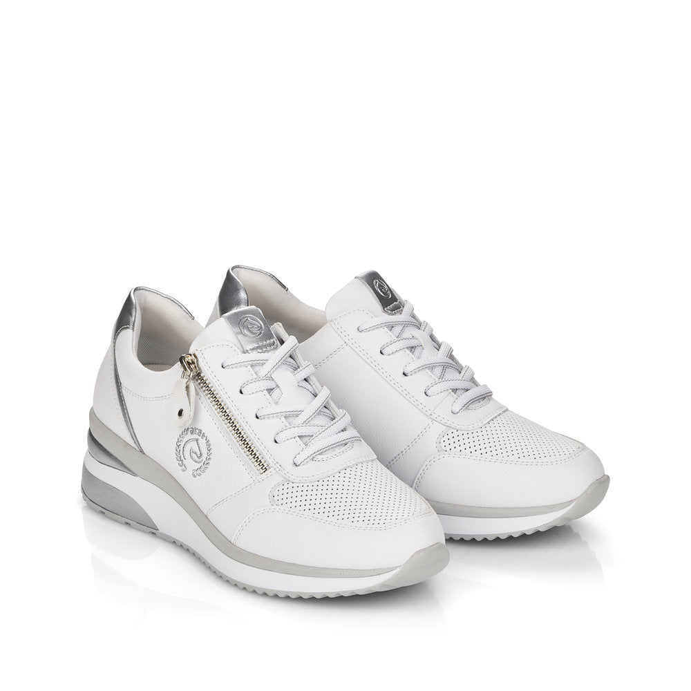 REMONTE- D2407-80 LOW WEDGE LACED/ZIP FASHION SHOE - WHITE