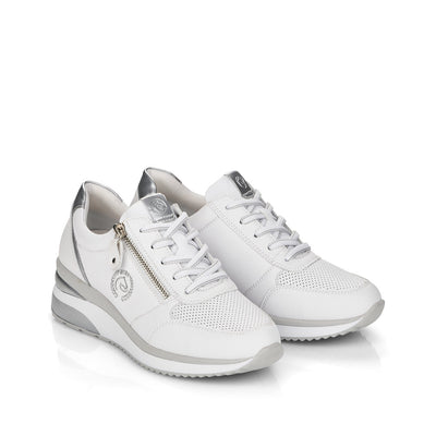 REMONTE- D2407-80 LOW WEDGE LACED/ZIP FASHION SHOE - WHITE