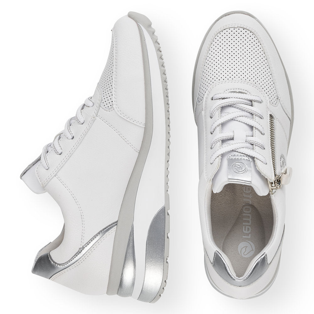 REMONTE- D2407-80 LOW WEDGE LACED/ZIP FASHION SHOE - WHITE