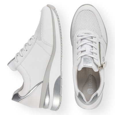 REMONTE- D2407-80 LOW WEDGE LACED/ZIP FASHION SHOE - WHITE