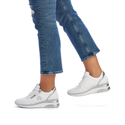 REMONTE- D2407-80 LOW WEDGE LACED/ZIP FASHION SHOE - WHITE