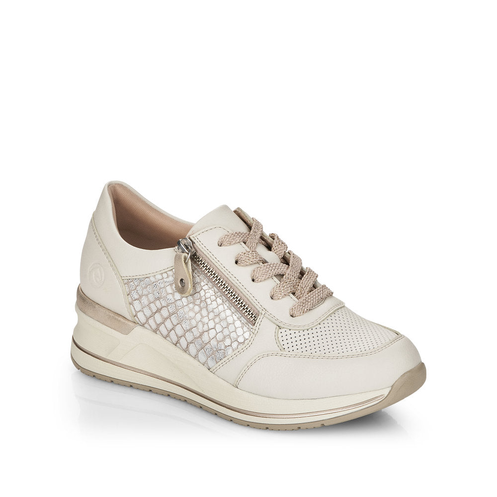 REMONTE - D3201-81- FASHION WEDGE LACED/ZIP SHOE - WHITE
