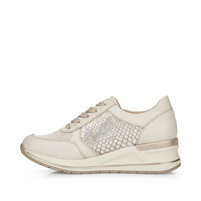 REMONTE - D3201-81- FASHION WEDGE LACED/ZIP SHOE - WHITE