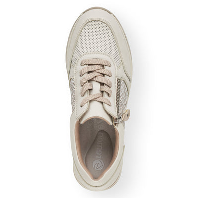 REMONTE - D3201-81 FASHION WEDGE LACED/ZIP SHOE - CREAM