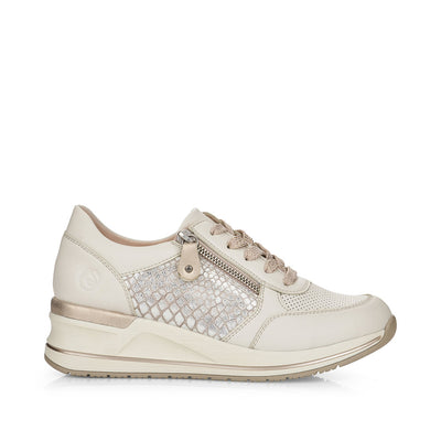 REMONTE - D3201-81- FASHION WEDGE LACED/ZIP SHOE - WHITE