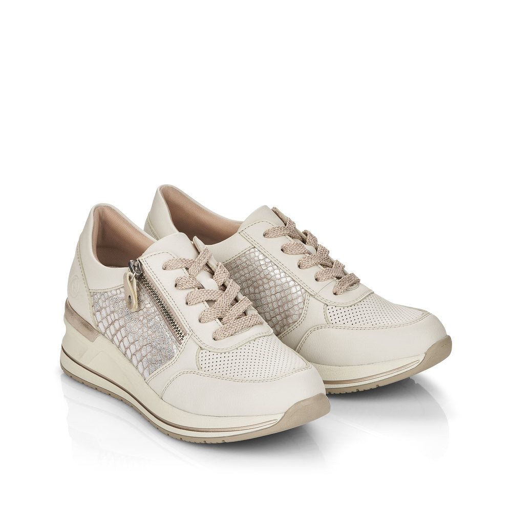 REMONTE - D3201-81- FASHION WEDGE LACED/ZIP SHOE - WHITE