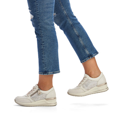 REMONTE - D3201-81- FASHION WEDGE LACED/ZIP SHOE - WHITE