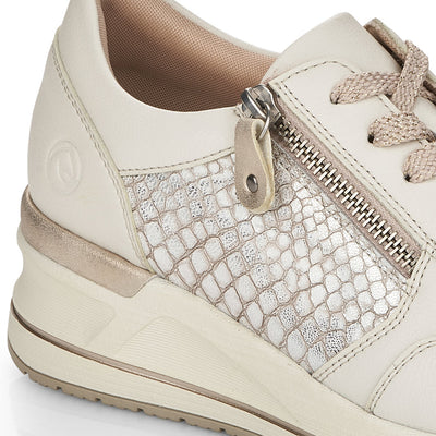 REMONTE - D3201-81 FASHION WEDGE LACED/ZIP SHOE - CREAM