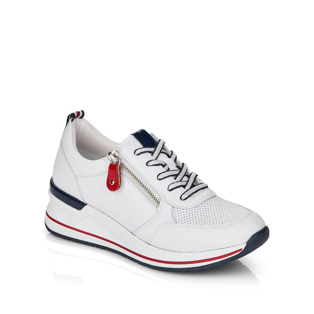 REMONTE- D3207-80 LACED FASHION SHOE WITH ZIP - WHITE/NAVY/RED