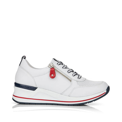 REMONTE- D3207-80 LACED FASHION SHOE WITH ZIP - WHITE/NAVY/RED