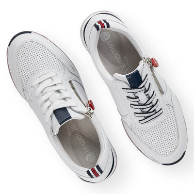 REMONTE- D3207-80 LACED FASHION SHOE WITH ZIP - WHITE/NAVY/RED