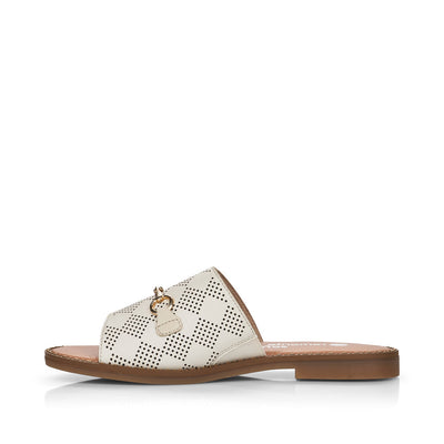 REMONTE - D3670-80 FLAT MULE WITH GOLD DETAIL - CREAM LEATHER