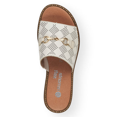 REMONTE - D3670-80 FLAT MULE WITH GOLD DETAIL - CREAM LEATHER
