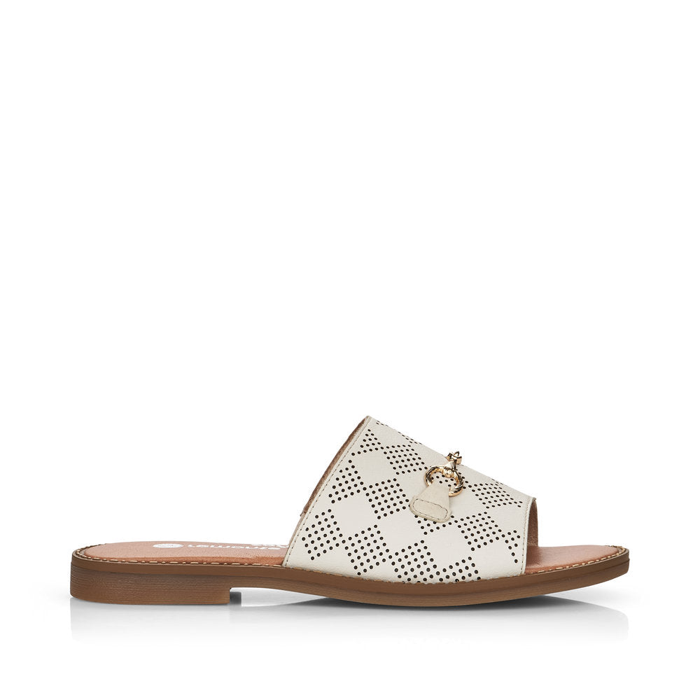 REMONTE - D3670-80 FLAT MULE WITH GOLD DETAIL - CREAM LEATHER