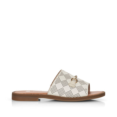 REMONTE - D3670-80 FLAT MULE WITH GOLD DETAIL - CREAM LEATHER