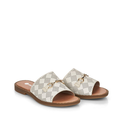 REMONTE - D3670-80 FLAT MULE WITH GOLD DETAIL - CREAM LEATHER