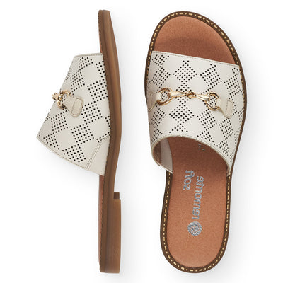 REMONTE - D3670-80 FLAT MULE WITH GOLD DETAIL - CREAM LEATHER