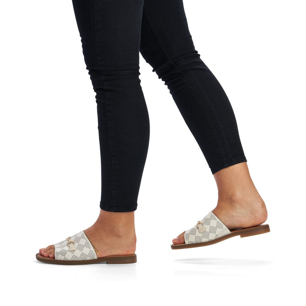 REMONTE - D3670-80 FLAT MULE WITH GOLD DETAIL - CREAM LEATHER