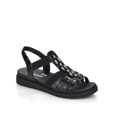 REMONTE - D4062-00 FLAT ELASTIC STRAP SANDAL WITH BEAD DETAIL - BLACK