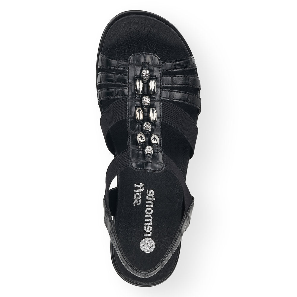 REMONTE - D4062-00 FLAT ELASTIC STRAP SANDAL WITH BEAD DETAIL - BLACK
