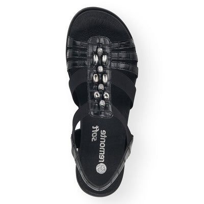 REMONTE - D4062-00 FLAT ELASTIC STRAP SANDAL WITH BEAD DETAIL - BLACK