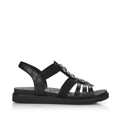 REMONTE - D4062-00 FLAT ELASTIC STRAP SANDAL WITH BEAD DETAIL - BLACK