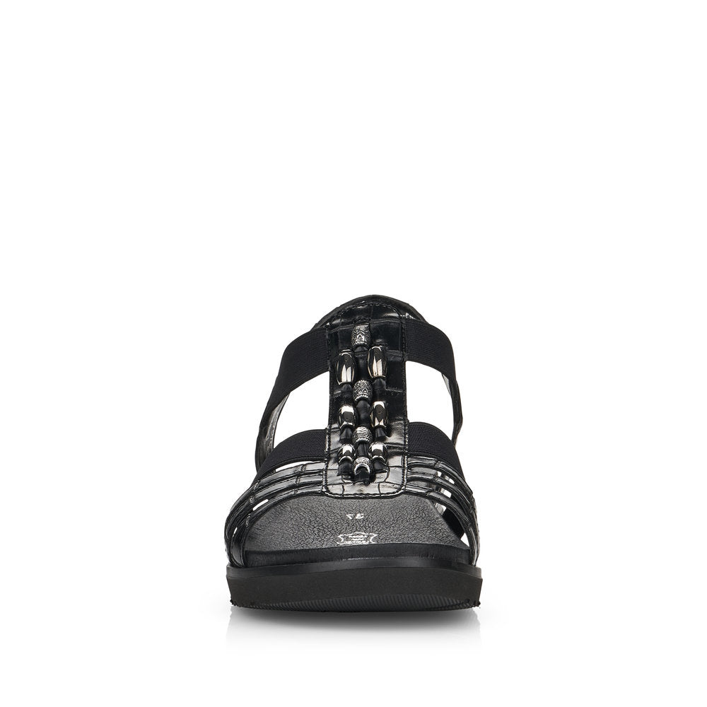 REMONTE - D4062-00 FLAT ELASTIC STRAP SANDAL WITH BEAD DETAIL - BLACK