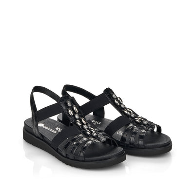 REMONTE - D4062-00 FLAT ELASTIC STRAP SANDAL WITH BEAD DETAIL - BLACK