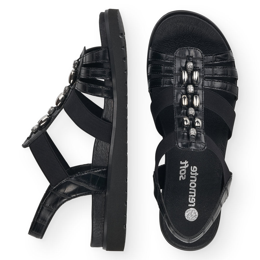 REMONTE - D4062-00 FLAT ELASTIC STRAP SANDAL WITH BEAD DETAIL - BLACK