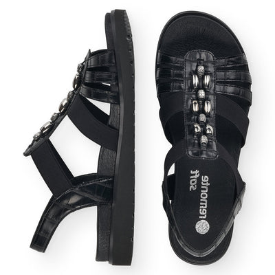 REMONTE - D4062-00 FLAT ELASTIC STRAP SANDAL WITH BEAD DETAIL - BLACK