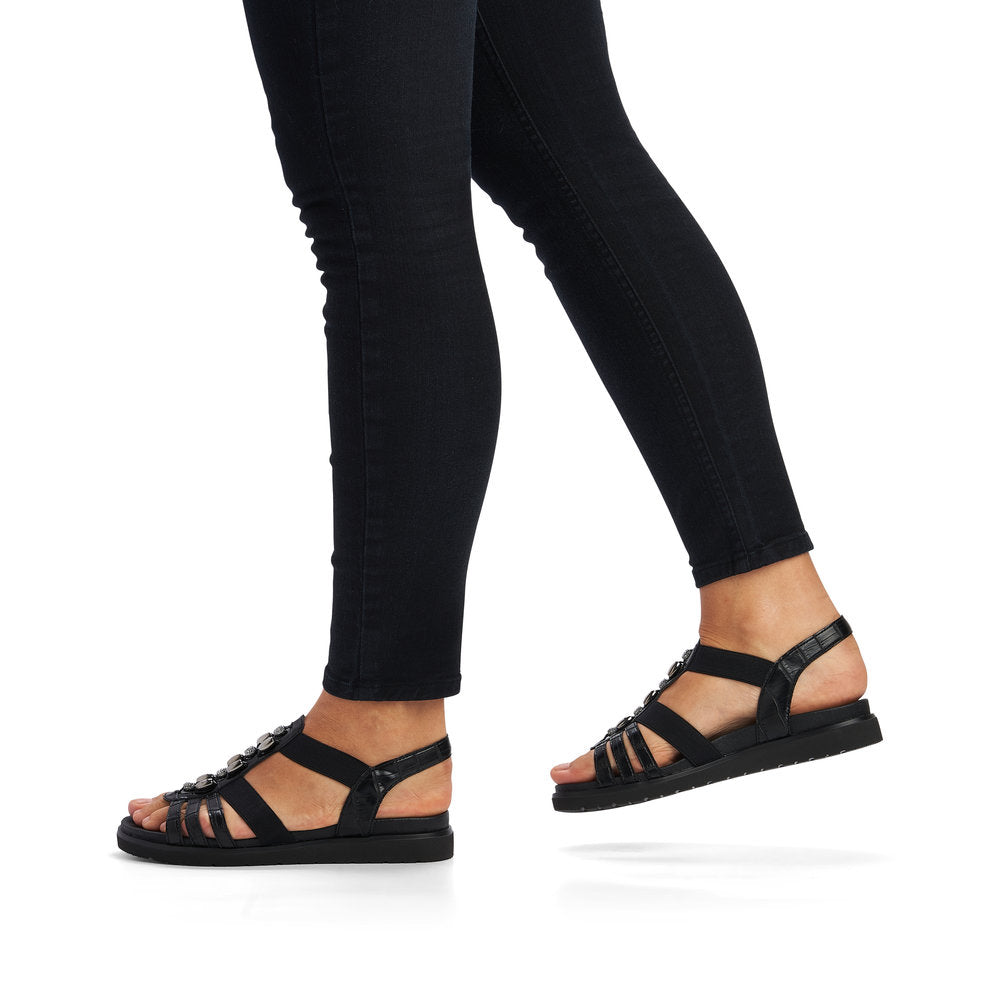 REMONTE - D4062-00 FLAT ELASTIC STRAP SANDAL WITH BEAD DETAIL - BLACK