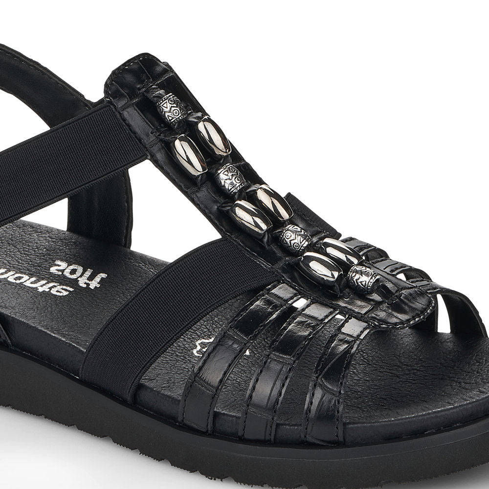 REMONTE - D4062-00 FLAT ELASTIC STRAP SANDAL WITH BEAD DETAIL - BLACK
