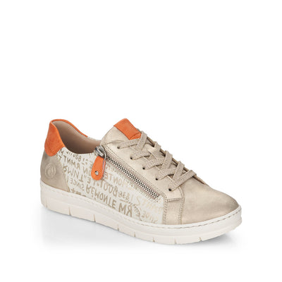 REMONTE - D5821-90 LACE UP FASHION SHOE WITH SIDE ZIP - CREAM/GOLD