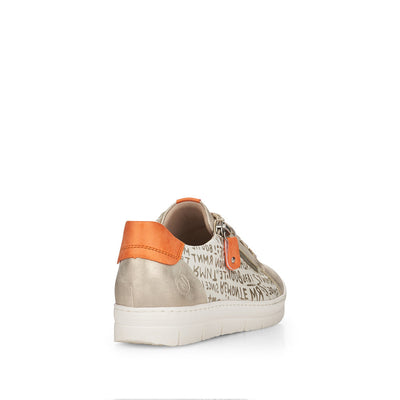 REMONTE - D5821-90 LACE UP FASHION SHOE WITH SIDE ZIP - CREAM/GOLD