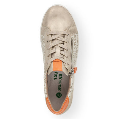 REMONTE - D5821-90 LACE UP FASHION SHOE WITH SIDE ZIP - CREAM/GOLD