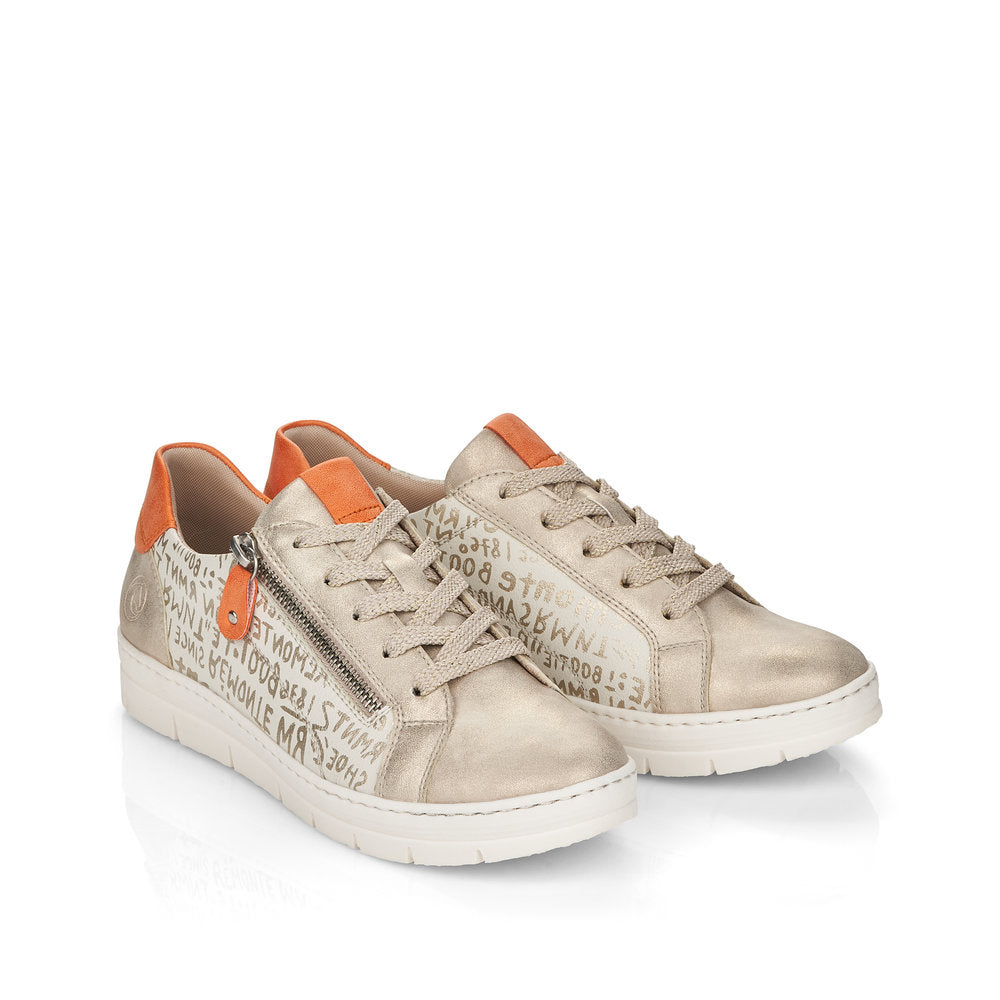 REMONTE - D5821-90 LACE UP FASHION SHOE WITH SIDE ZIP - CREAM/GOLD