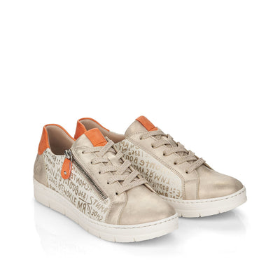 REMONTE - D5821-90 LACE UP FASHION SHOE WITH SIDE ZIP - CREAM/GOLD