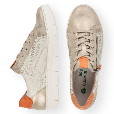 REMONTE - D5821-90 LACE UP FASHION SHOE WITH SIDE ZIP - CREAM/GOLD