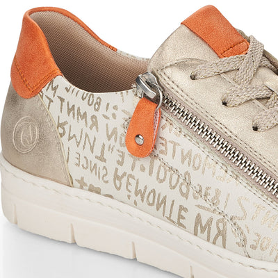 REMONTE - D5821-90 LACE UP FASHION SHOE WITH SIDE ZIP - CREAM/GOLD