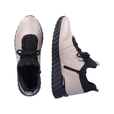REMONTE LOW WEDGE LACED SLIP-ON SHOE - TAUPE/BLACK