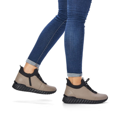REMONTE LOW WEDGE LACED SLIP-ON SHOE - TAUPE/BLACK