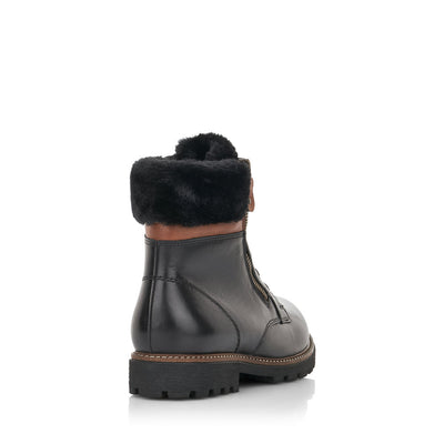 REMONTE - D8463-01 LACED ZIP ANKLE BOOT WITH FUR CUFF - BLACK