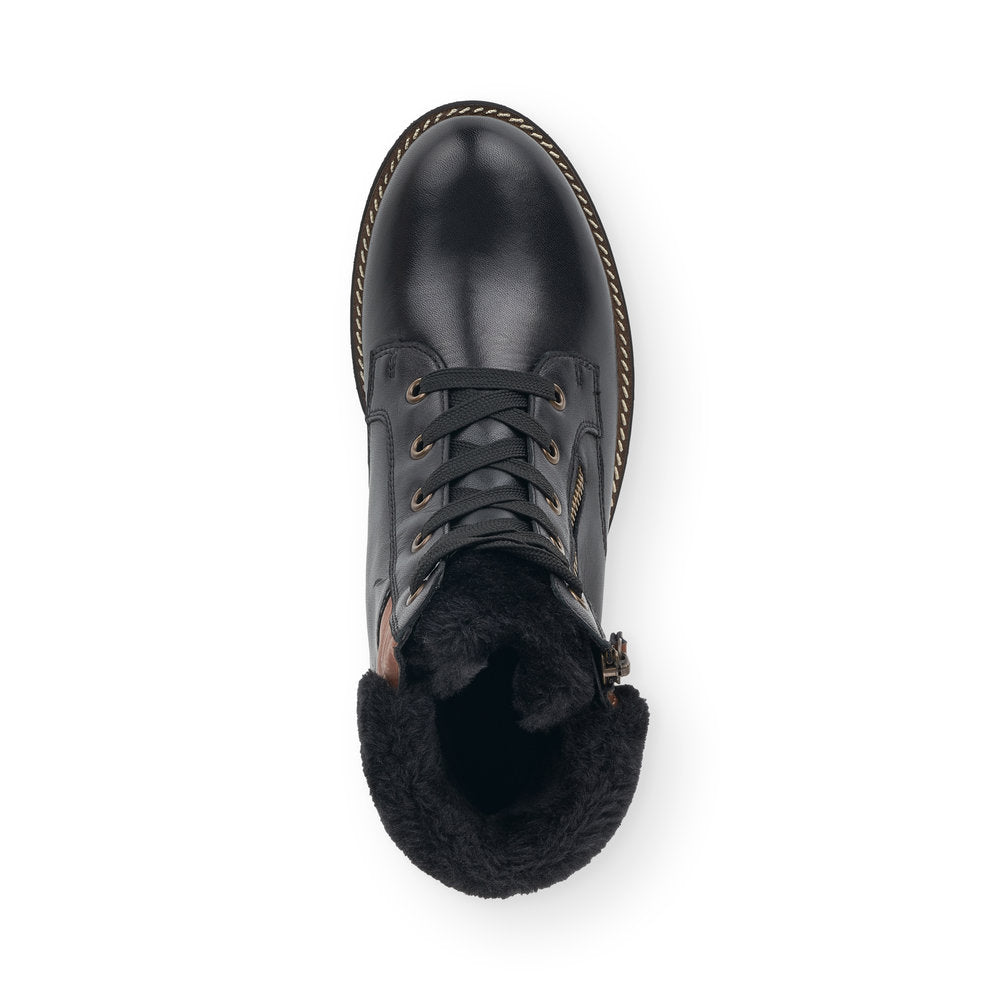 REMONTE - D8463-01 LACED ZIP ANKLE BOOT WITH FUR CUFF - BLACK