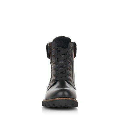 REMONTE - D8463-01 LACED ZIP ANKLE BOOT WITH FUR CUFF - BLACK