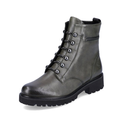 REMONTE D8670-52 CHAIN LACE ANKLE BOOT WITH SIDE ZIP - GREEN
