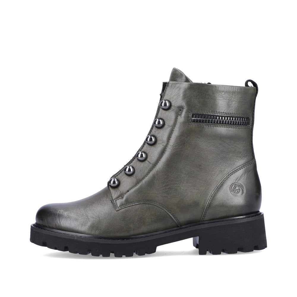 REMONTE D8670-52 CHAIN LACE ANKLE BOOT WITH SIDE ZIP - GREEN